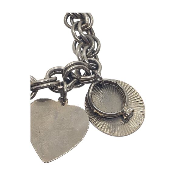Vintage Chunky Charm Bracelet Heart Ring Charm Wedding Anniversary Engravable - Picture 3 of 12